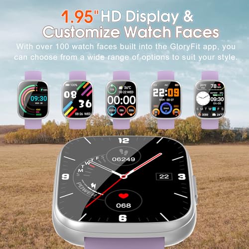 Image of Puqo Smart Watches for Men Women, 1.95 inch HD Touchscreen Fitness Tracker with Bluetooth Calls, IP68 Waterproof, 120+ Sport Modes, 7-Day Battery, 24 /7 Heart Rate & Sleep Monitor for Android iOS (Purple)