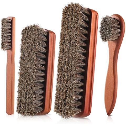 YEHFHSU 4 Pcs Shoe Brush, Boot Brush, Horse Hair Brush for Leather, Shoe Polish Brush, Professional Leather Shoe Care Brushes, Horsehair Shoe Shine Brush Cleaning Brush Care Clean Dauber Applicators Cover