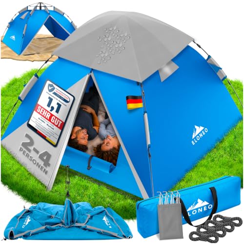 ELONEO Tienda Pop-up | Extra Impermeable y Estable, Montaje y desmontaje rápidos en 45 Segundos | Impermeable | Tienda de Camping | 2-4 Personas