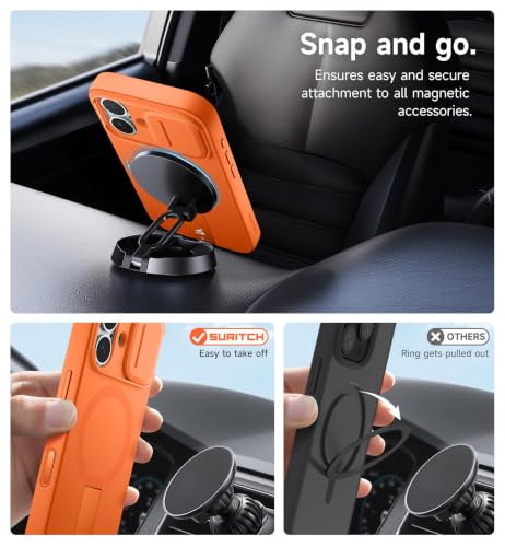 Image of SURITCH for iPhone 17 Case with Camera Control Cover, Camera Slide Cover and Adjustable Kickstand, Compatible with MagSafe, Shockproof Bumper Protective Cases 6.3 Inch, Orange