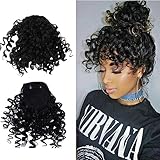 RUSTAMM Short Black Afro Puff Drawstring Ponytail Extension Kinky Curly Bangs Clip Short for Women Wig piece