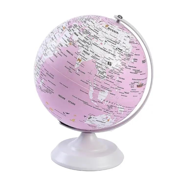 keywinsPink Globe for Kids Learning Globes of the World with Stand & Animals Illustrations Earth World Globe for Girls Room Decor Classroom Educational Tool Birthday Gift