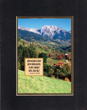 Inspirational Plaques - How marvelous! How wonderful is my savior’s love for me! - Charles H. Gabriel . . . 8 x 10 Inches Biblical/Religious Verses set in Double Beveled Matting (Black on Gold) - A Timeless and Priceless Poetry Keepsake Collection