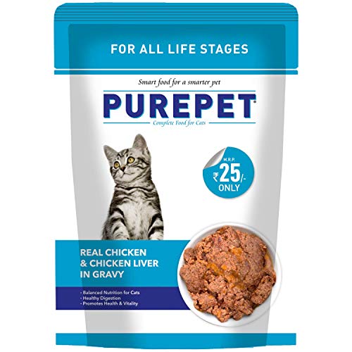 Image of Purepet All Life Stages Wet Cat Food, Real Chicken and Chicken Liver in Gravy, 24 Pouches (24 x 70g),1.68kg pack