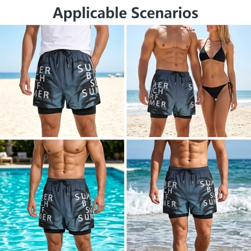 Image of PROBEROS Swim Trunks for Men, Quick-Dry Polyester Beach Shorts with Inner Lining, Elastic Drawstring Waist, Tropical Palm Leaf Fashion Lightweight Beach Wear for Swimming, Vacation & Traval, 3XL