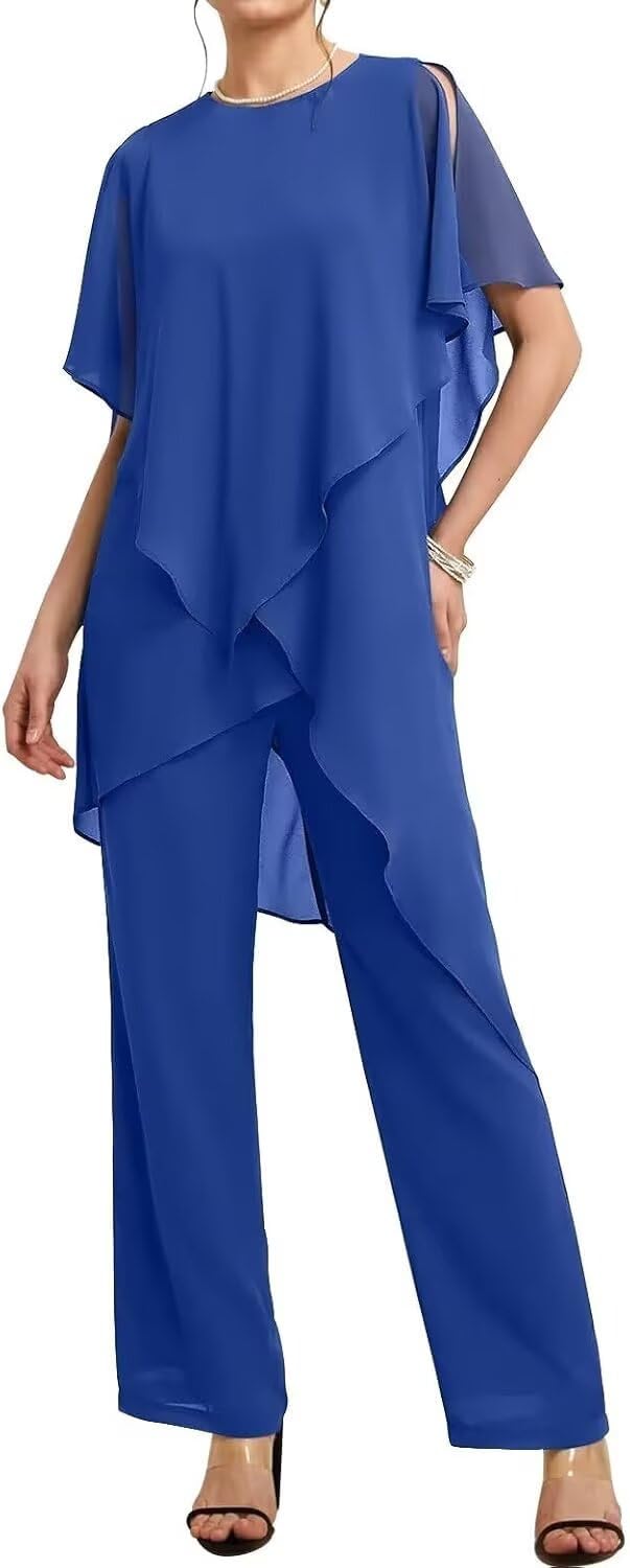 Chiffon Mother of The Bride Pants Suit for Women 2 Pieces Petites Chiffon Pantsuits Formal Evening Outfits