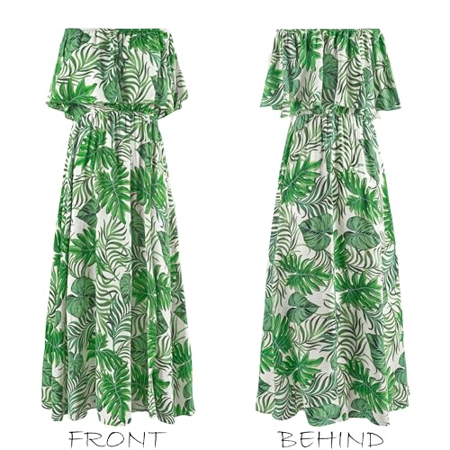 Image of CUPSHE Women Ruffle Floral Maxi Summer Dress Off Shoulder Short Sleeve Backless Flounce Bodice Slit Hem Beach Dresses