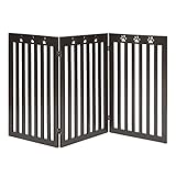 unipaws Freestanding Dog Gate with Paw Deco Top, Foldable Wooden Pet Gate, Step Over Fence Puppy Gate, Espresso (3 Panels, 20 inches Wide, 36 inches High)