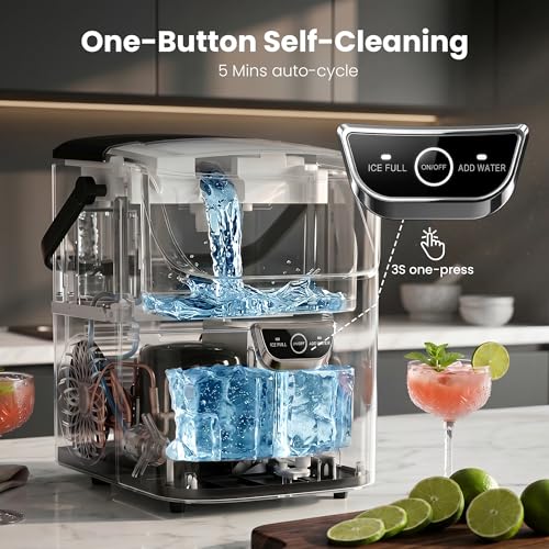 Image of AGLUCKY Nugget Ice Makers Countertop with Handle, Crushed Ice Ready in 5 Mins, 35lbs /Day, Self-Cleaning, Portable Ice Machine with One-Click Operation for Home /Kitchen /Party /RV /Camping