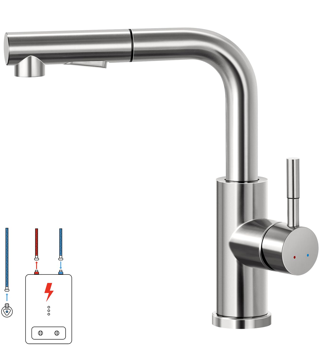 Lonheo Niederdruck Wasserhahn Küche Armatur, Niederdruck Küchenarmatur mit Brause Ausziehbar Mischbatterie Küche Spültischarmatur für Boiler oder Untertischgeräte