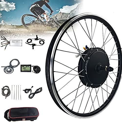 Kit de Conversión de Bicicleta Eléctrica 20"/24"/26"/27.5"/28"/29"/700C" Kit de Conversión de Motor Rueda delantera 1000W/1500W,Motor de Cubo sin Escobillas de Rueda con Controlador,1000W-26Inches Cover