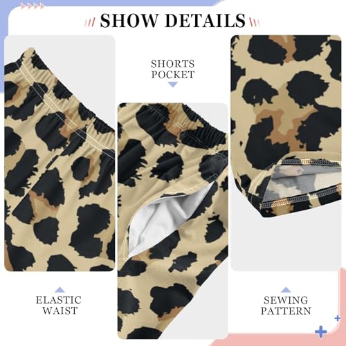 ZZXXB Leopard Print Boys Long Pants Soft Trousers Elastic Waist Kids Lounge Bottoms with Pockets S-XL4