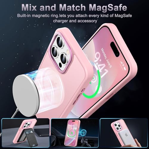 Newfuture Magnetic for iPhone 15 Pro Case [Compatible with Magsafe] [Military Grade Drop Protection] Translucent Matte Anti-Fingerprint Shockproof Phone Case for iPhone 15 Pro 6.1 inch, Tender Pink — view 2