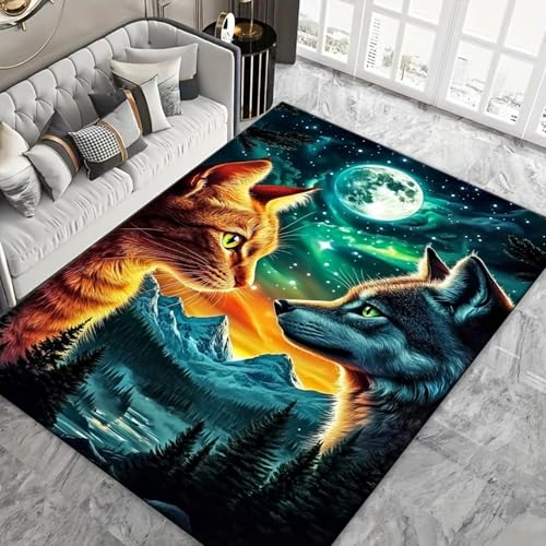Chambre décor tapis antidérapant à poils ras et impression chat 3D confortable