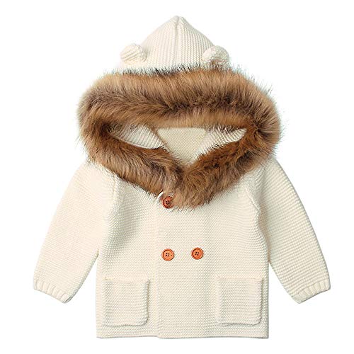 Baby Girls Sweater Cardigan Long Sleeve Knit Toddler Boy Jackets Button Up Autumn Cartoon Bear Newborn Hooded Coats White