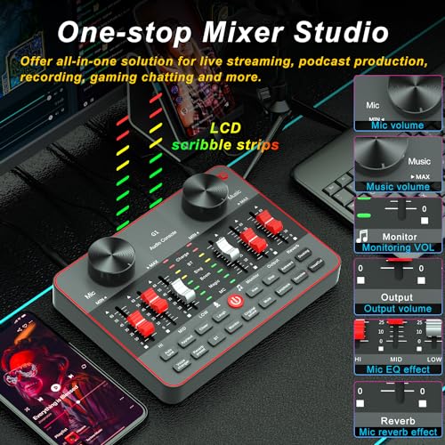 Image of Podcast Equipment Bundle with 2 Microphones, Audio Mixer Podcast Microphone Bundle studio,Audio interface with Voice Change,Podcast Recording,PC,Smartphone, (G1-E300-2MICS)