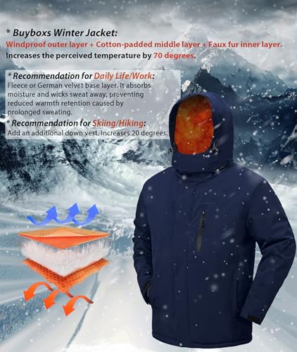 Image of Mens Winter Snow Jacket Waterproof Ski Jackets Snowboard Rain Warm Coat Insulated Hood Fleece Lined