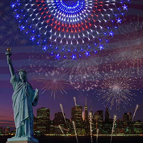 Puhong JT-EL/FC300V0200-C July 4Th American Flag Lights,250 Led Usa Half Fan Flag String Lights,Outdoor Waterproof Patriotic Ornaments For 4Th Of July, Patriot Day thumb #3