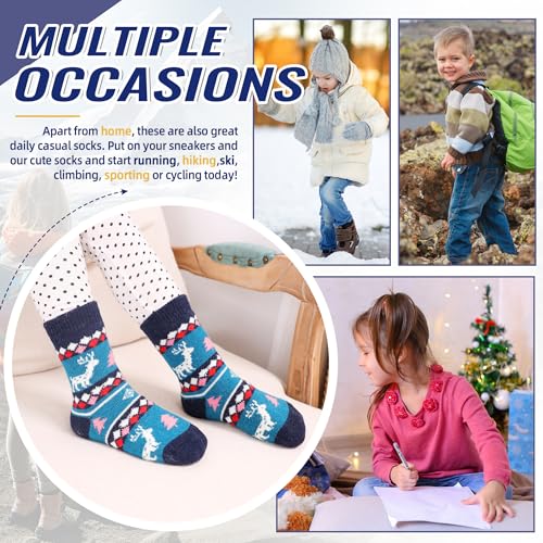 Image of Eocom Kids Wool Socks For Boys Girls Warm Hiking Thermal Winter Cozy Soft Thick Toddlers Crew Boot Socks 6 Pairs
