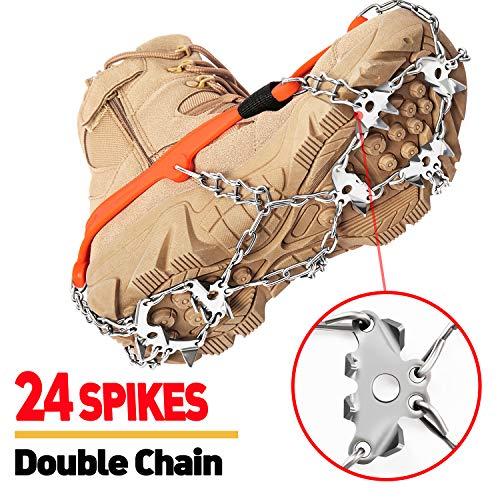 EnergeticSky 24 Spikes Crampons Ice Cleats Traction Snow Grips for Boots Shoes,Anti-Slip Stainless