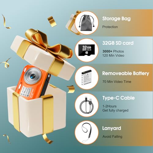 Image of 64MP 4K Waterproof Snorkeling Camera, IP68 16FT Floating Digital Camera Autofocus IPS Display 16X Zoom with 32GB Memory Card