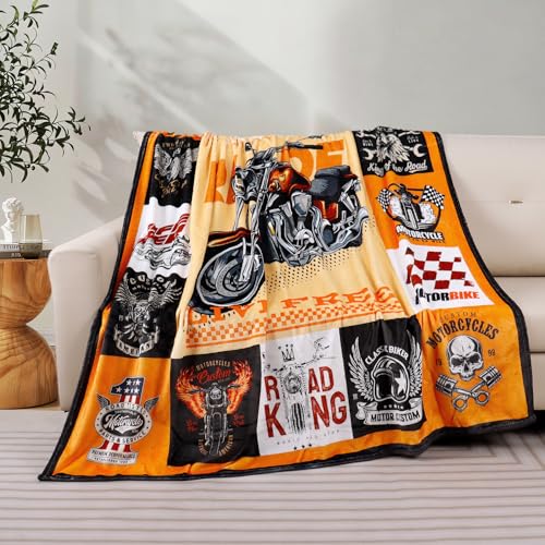 Teyberion Motorcycle Throw Blanket American Classic Motorcycle Blanket Vintage Motocross Blankets Super Soft Flannel Fleece Bed Blankets for Couch Sofa Bed Lounging