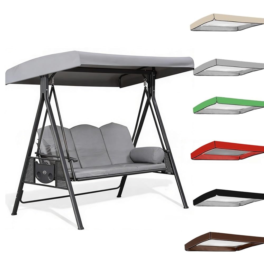 Hollywoodschaukel Dachbezug 190x120cm 213x122cm Ersatz-Überdachung Für Hollywoodschaukel 2-3 Sitzer, Wasserdicht Ersatzdach Für Veranda Terrasse Garten(Gray,83x48x9in(213x122x23cm))