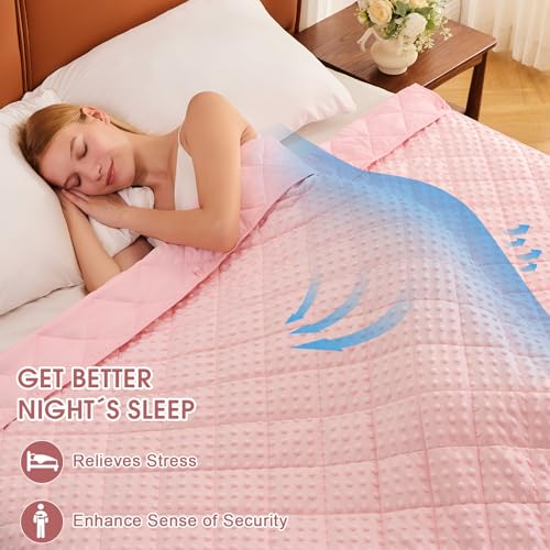 Image of Pink Weighted Blanket for Adults 20lbs, 48 inchx72 inch, Twin Full Size Cooling Minky Heavy Throw Blanket for 180-220lbs, Soft Winter Thick Big Blankets Weighted Comforter Gift for Sleeping