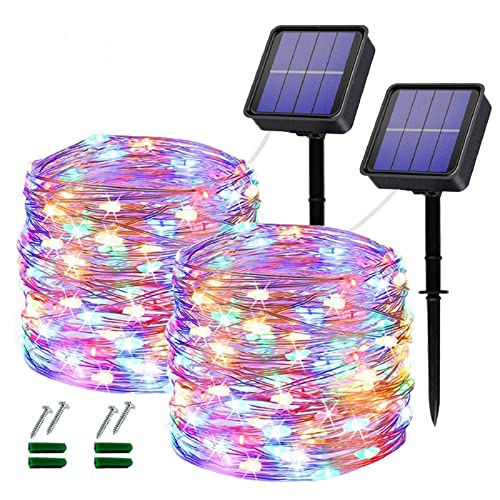 Solar String Lights Outdoor, 2 Pack 120LED Solar Garden Lights Waterproof 12M/40Ft 8 Modes Indoor/Outdoor Fairy Lights Copper Wire Decorative Lighting for Patio, Yard, Party, Wedding (Multi-Colored)