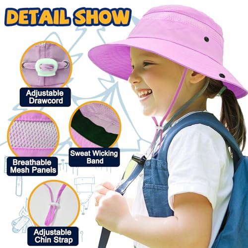 Image of Outdoor Kids Sun Hat for Boys Girls Wide Brim Mesh Bucket Hat UPF 50+ Sun Protection Breathable Summer Fishing Safari Hat