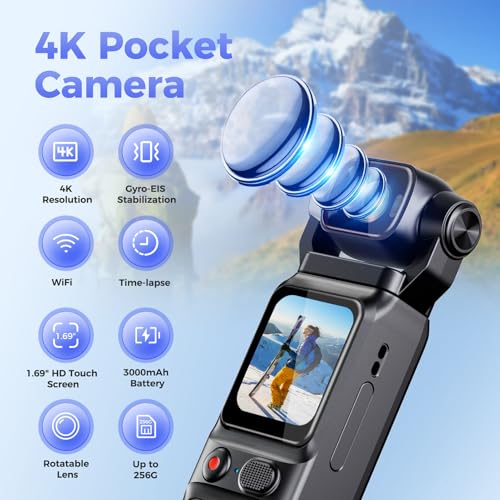 Caméscope Numérique 4K compact avec stabilisation gyroscope 6 axes et écran tactile