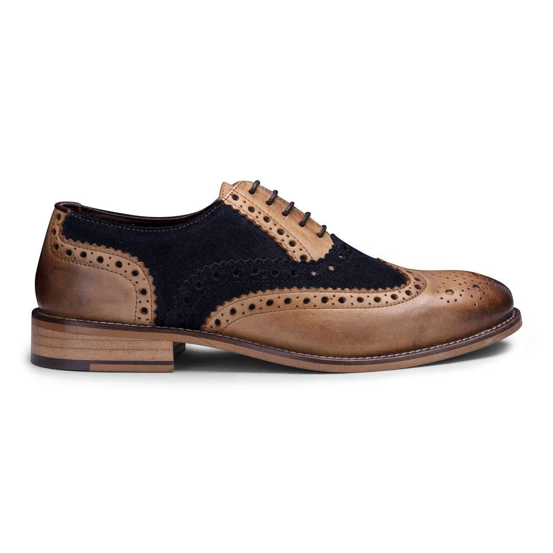 TruClothing.com Herrenschuhe 100% Echtleder Blau Braun Tweed Design Wildleder Brogues