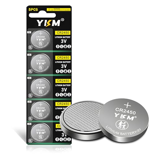 YKM CR2450 Battery 5 Pack, CR 2450 3V Lithium Coin Cell Batteries, Button Battery CR2450 Batteries for Flameless Candles