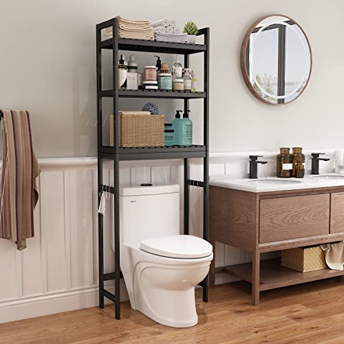 HITOMEN-Over-The-Toilet-Storage-Cabinet-Bamboo-Adjustable-3-Tier-Above-Toilet-Shelf-Stable-Freestanding-Above-Toilet-Organizer-with-3-Hooks-for-Bathroom-Restroom-Laundry-Balcony-Black-67-H HITOMEN Over The Toilet Storage Cabinet Bamboo Adjustable 3 Tier Above Toilet Shelf Stable Freestanding Above Toilet Organizer with 3 Hooks for Bathroom Restroom Laundry Balcony Black 67 H