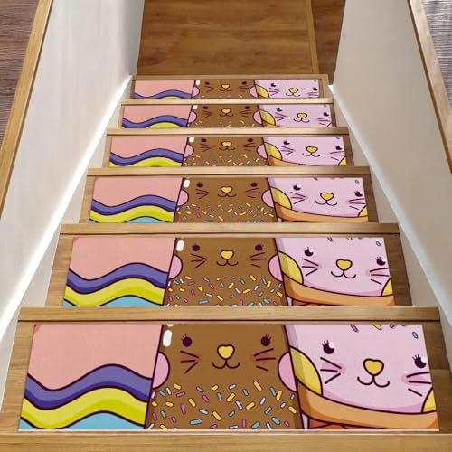 Alfombra antideslizante infantil de gatitos para proteger peldaños de madera en el hogar 2