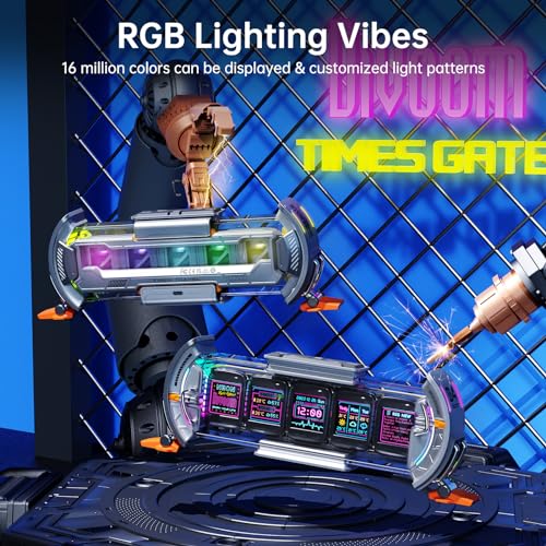 Image of Divoom Times Gate Silver+Pixoo 64，RGB LED Display, Pixel Cyberpunk Gaming Setup Digital Clock with Smart APP Control, and 64x64 LED Panel Display Frame for Home Decor /Social Media Fans Counter