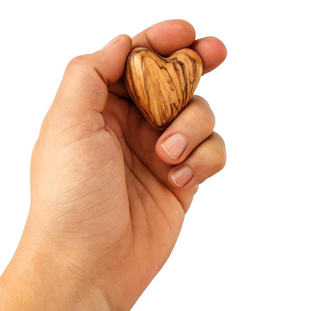 Zuluf Set mit 10 Olivenholz-Herzen, 4,3 x 3,8 cm, Großpackung, handgeschnitzte Holzherzen, Hochzeitsgeschenke, Party-Set, Valentinstag, Schüsselfüller, rustikale Heimdekoration, handgefertigt in