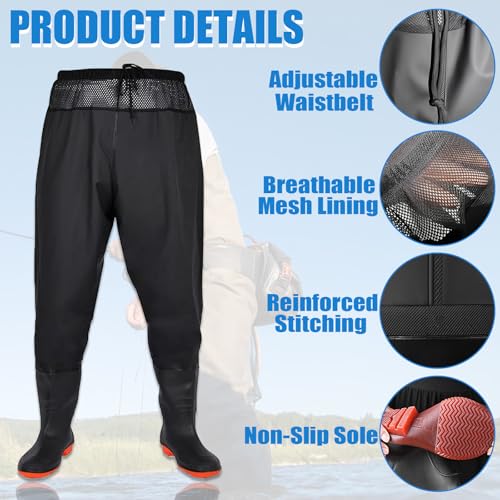Aollerfilery Fishing Waders for Men Women, Nylon/PVC Waterproof Bootfoot Waders, Waist Wader Pants Fishing Waders with Boots - Thumbnail 3