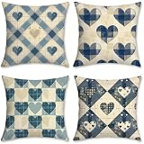 Cuscini da Esterno Impermeabili Velluto Cuscini per Divano Set di 4 Copricuscini Divano blu Federa Cuscino, Decorazioni Giardino per Esterno, Decorazioni Estate, 40x40cm, forma del cuore, o-604