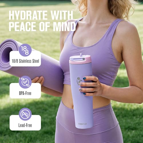 Image of Coolflask 40 oz Insulated Water Bottle Fits Cup Holder with Straw & Handle