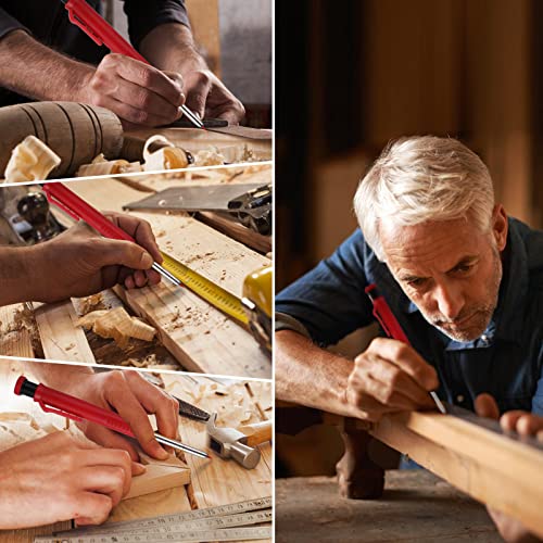 cobee Mechanische Zimmermannsbleistifte mit 6 Nachfüllminen, Solide Zimmermannsbleistifte mit integriertem Spitzer Holzbearbeitung Deep Hole Making Automatische Bleistifte Lange Nase zum (Rot)