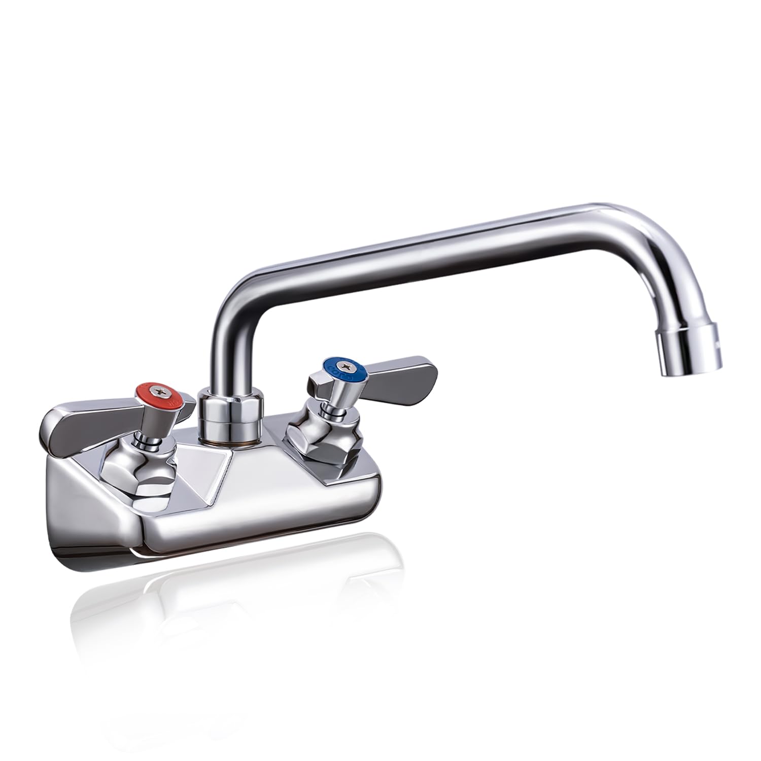 Sepaitek Leak-Free Commercial Sink Faucet 4" Spread Center 10" Spout, Wall Mount Bar Faucet 4 inch Center 2 hole 2 Handle, for Triple 3 Compartment