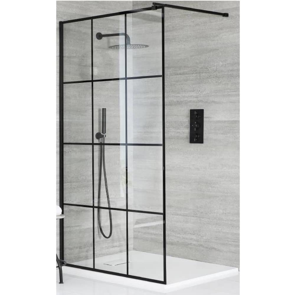 Milano White Barq Black Grid Shower Enclosure Tray - 800Mm X 800Mm