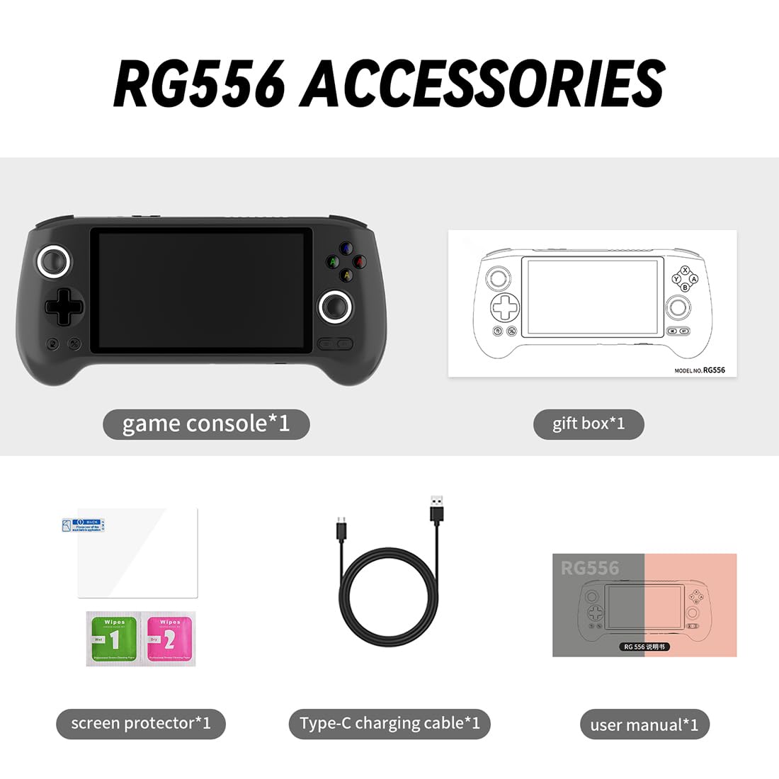 ANBERNIC RG556 przenośna konsola do gier retro z 4000 klasycznymi grami, 5,48 IPS AMOLED ekran konsola do gier z systemem Android prezent dla dzieci dorosłych (4 + 128 G)+128G)