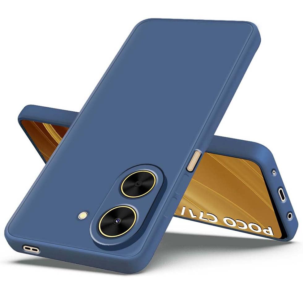 Image of Fashionury Liquid Silicon Back Cover for Redmi A7 / Poco C71 / Redmi A5 | Inner Velvet Fabric | Camera Protection | Anti-Fingerprint | Ultra Slim Case (Blue)