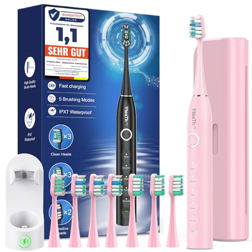 Elektrische Zahnbürste, Schallzahnbürste für Erwachsene und Kinder Electric Toothbrush mit 8 Bürstenköpfen (3 Typen) und Timer, 5 Putzmodi, Reiseetui, 120 Tagen Akkulaufzeit, 50,000vpm