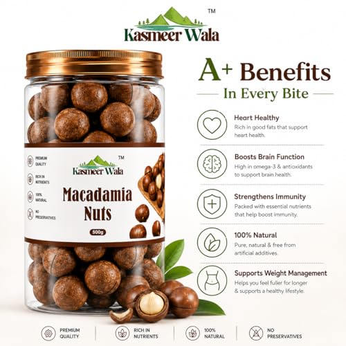 Image of Kasmeer Wala Premium Macadamia Nuts | Raw & Crunchy Whole Nuts | Keto-Friendly, Gluten-Free, High in Healthy Fats | Australian Grade Dry Fruits - 1kg