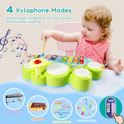 Ohuhu Y26-80300-05 Kids Drum Set For Toddlers: Ohuhu 5 In 1 Baby Musical Instruments Musical Toys Children Drum Kit Xylophone Microphone Piano Early Educational Learning Toy thumb #3
