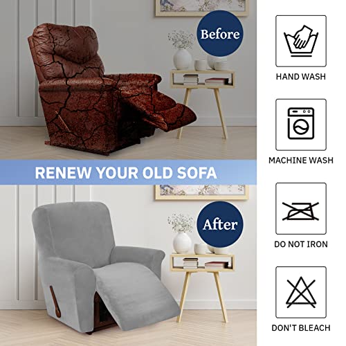 Weerrw Velvet High Stretch Recliner Chair Cover 1 Piece Recliner Couch Cover, Washable Furniture Protector With Non Slip Elastic Bottom For Kids And Pets, Silver Grey #TOP4