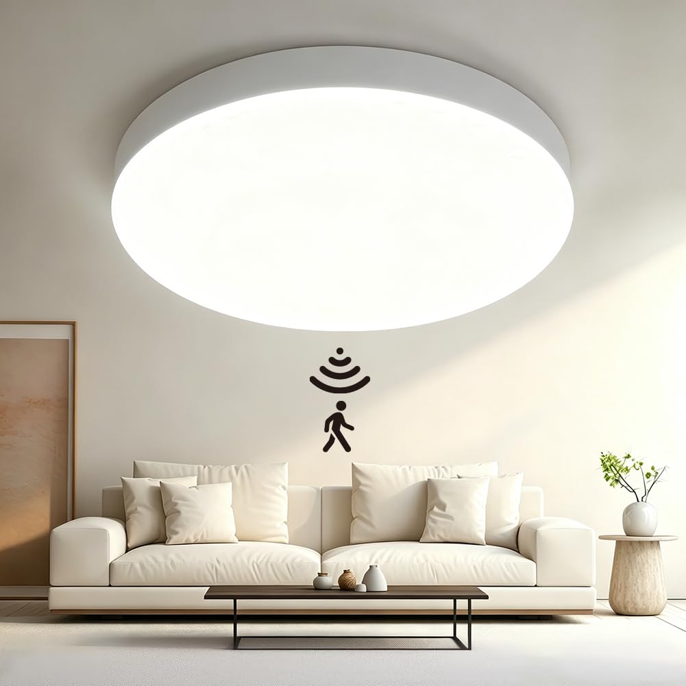 Adiwo Motion Sensor Ceiling Light, Rechargeable LED Ceiling Light, Wireless Indoor Ceiling Lamp with Remote, 10000mAh Battery Operated, 3 Colour Temperatures Dimmable for Bedroom Hallway Porch Kitchen
